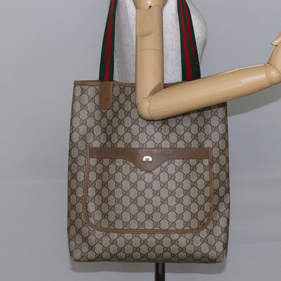 GUCCI GG Supreme Web Sherry Line Tote Bag PVC Beige Red 39 02 003 Auth 142515