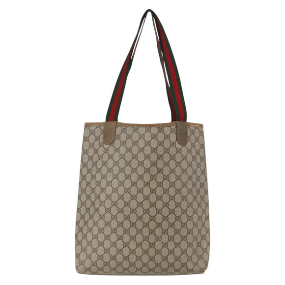 GUCCI GG Supreme Web Sherry Line Tote Bag PVC Beige Red 39 02 003 Auth 142515