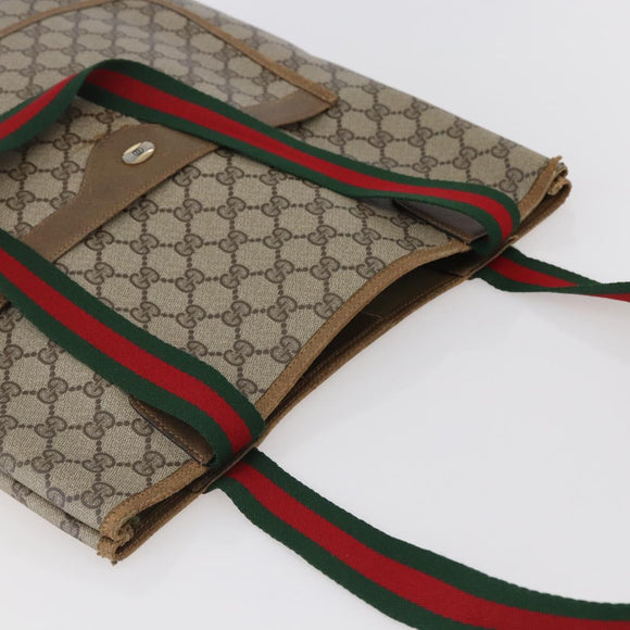 GUCCI GG Supreme Web Sherry Line Tote Bag PVC Beige Red 39 02 003 Auth 142515