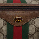 GUCCI GG Supreme Web Sherry Line Hand Bag PVC Beige Gold Red 40 3841 Auth 142520-14