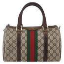 GUCCI GG Supreme Web Sherry Line Hand Bag PVC Beige Gold Red 40 3841 Auth 142520-2