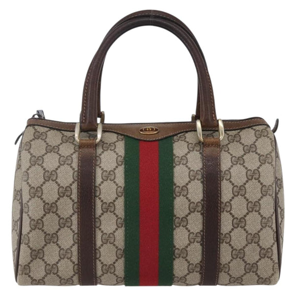 GUCCI GG Supreme Web Sherry Line Hand Bag PVC Beige Gold Red 40 3841 Auth 142520