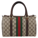 GUCCI GG Supreme Web Sherry Line Hand Bag PVC Beige Gold Red 40 3841 Auth 142520-3