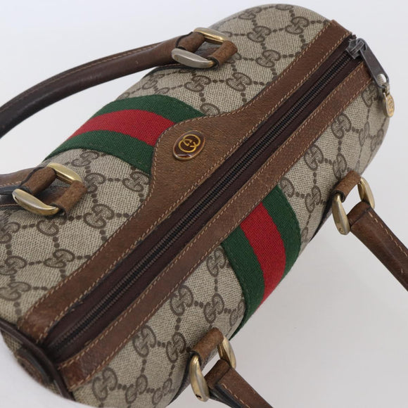 GUCCI GG Supreme Web Sherry Line Hand Bag PVC Beige Gold Red 40 3841 Auth 142520