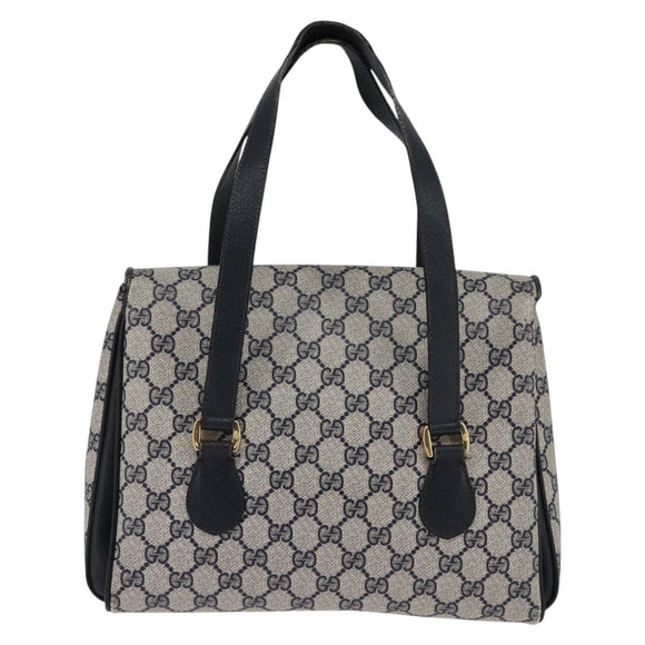GUCCI GG Supreme Hand Bag PVC Navy Gold 116 02 080 Auth 142523