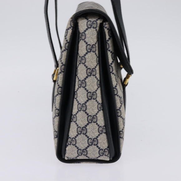 GUCCI GG Supreme Hand Bag PVC Navy Gold 116 02 080 Auth 142523