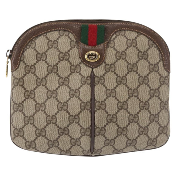 GUCCI GG Supreme Web Sherry Line Shoulder Bag PVC Beige 904 02 047 Auth 142525