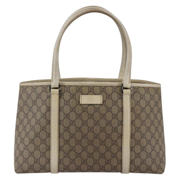 GUCCI GG Supreme Tote Bag PVC Beige Silver 114595 Auth 142526