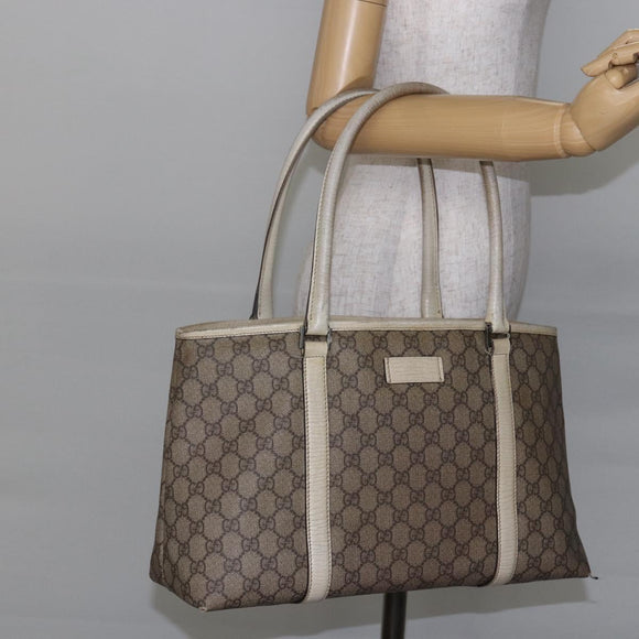 GUCCI GG Supreme Tote Bag PVC Beige Silver 114595 Auth 142526