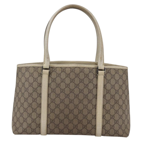 GUCCI GG Supreme Tote Bag PVC Beige Silver 114595 Auth 142526