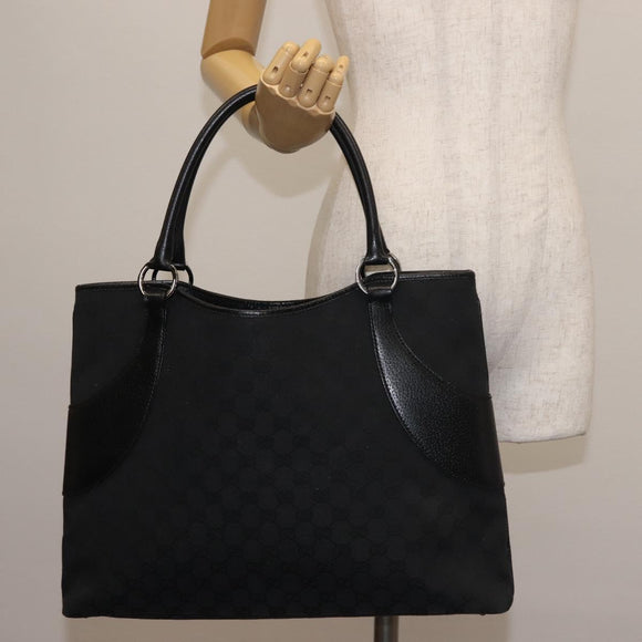 GUCCI GG Canvas Tote Bag Black Silver 113016 Auth 142531