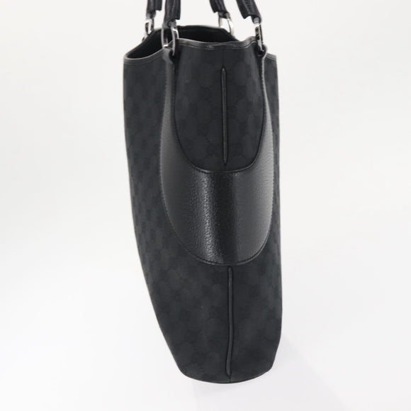 GUCCI GG Canvas Tote Bag Black Silver 113016 Auth 142531