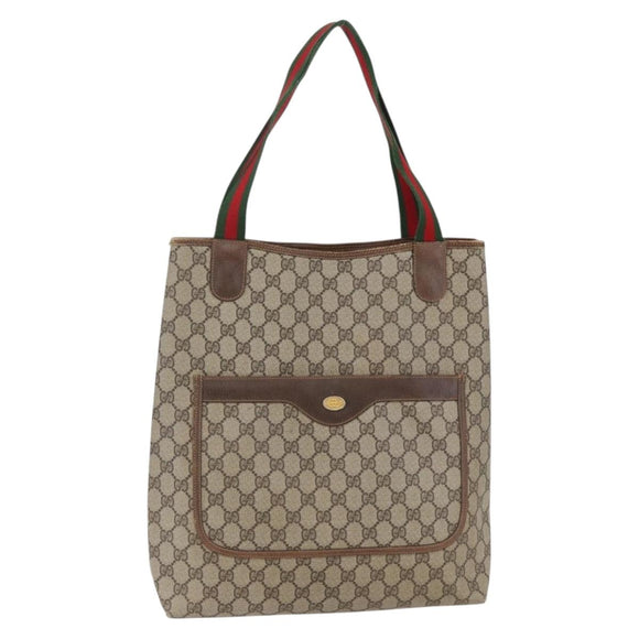 GUCCI GG Supreme Web Sherry Line Tote Bag PVC Beige Red 378 02 003 Auth 142533