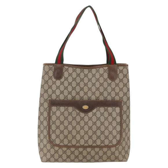 GUCCI GG Supreme Web Sherry Line Tote Bag PVC Beige Red 378 02 003 Auth 142533