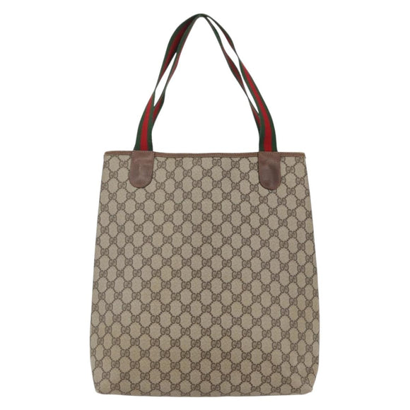 GUCCI GG Supreme Web Sherry Line Tote Bag PVC Beige Red 378 02 003 Auth 142533