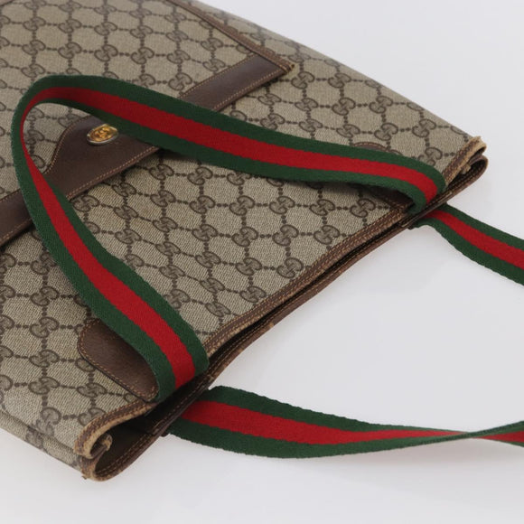 GUCCI GG Supreme Web Sherry Line Tote Bag PVC Beige Red 378 02 003 Auth 142533
