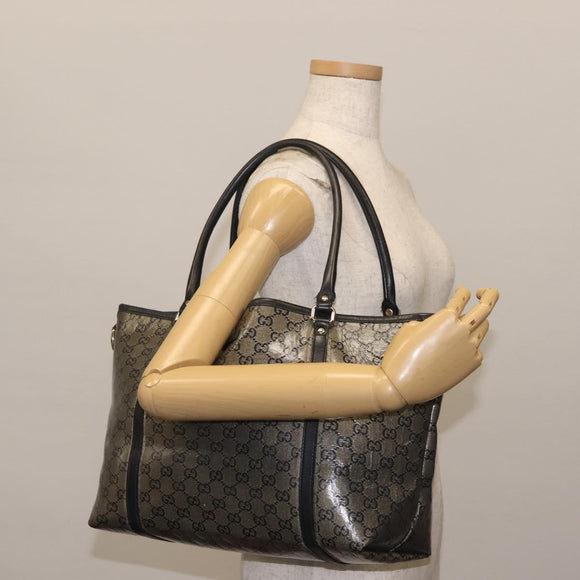 GUCCI GG Crystal Tote Bag Gold Navy 197953 Auth 142538