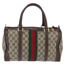 GUCCI GG Supreme Web Sherry Line Hand Bag PVC Beige Gold Red Auth 142539-2