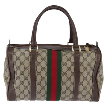 GUCCI GG Supreme Web Sherry Line Hand Bag PVC Beige Gold Red Auth 142539 - 0