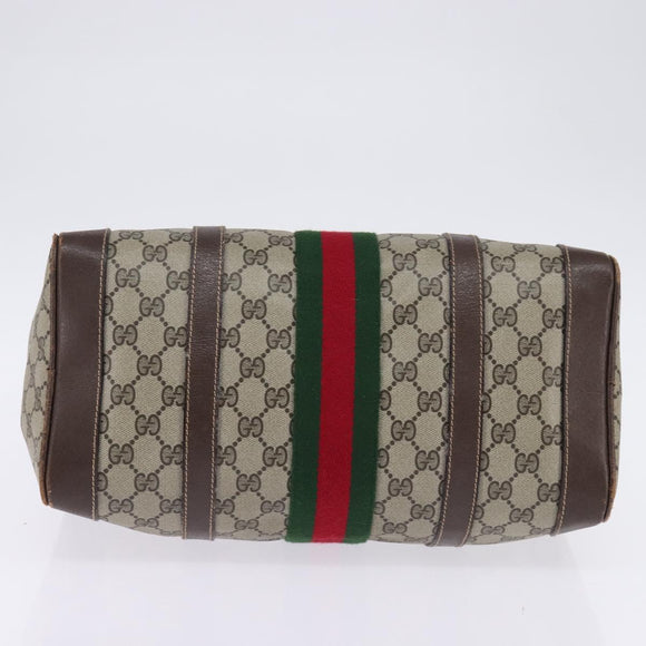 GUCCI GG Supreme Web Sherry Line Hand Bag PVC Beige Gold Red Auth 142539