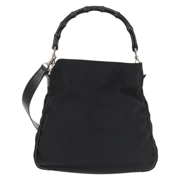 GUCCI Bamboo Hand Bag Canvas 2way Black Silver 001 1638 1705 Auth 142542 - 0