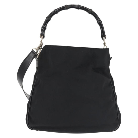 GUCCI Bamboo Hand Bag Canvas 2way Black Silver 001 1638 1705 Auth 142542