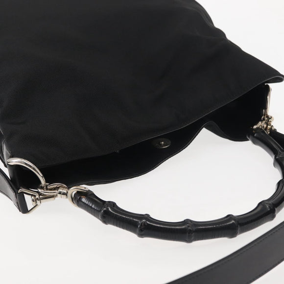 GUCCI Bamboo Hand Bag Canvas 2way Black Silver 001 1638 1705 Auth 142542