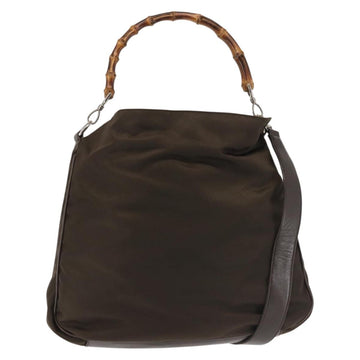 GUCCI Bamboo Hand Bag Nylon 2way Khaki Silver 001 1577 2615 Auth 142547
