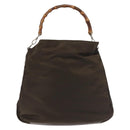 GUCCI Bamboo Hand Bag Nylon 2way Khaki Silver 001 1577 2615 Auth 142547-2