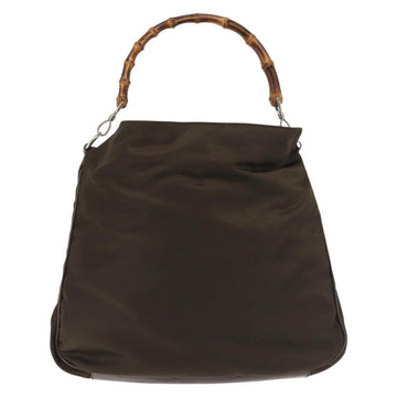 GUCCI Bamboo Hand Bag Nylon 2way Khaki Silver 001 1577 2615 Auth 142547 - 0