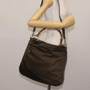 GUCCI Bamboo Hand Bag Nylon 2way Khaki Silver 001 1577 2615 Auth 142547-22