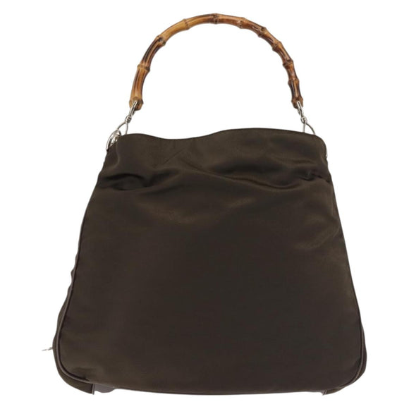 GUCCI Bamboo Hand Bag Nylon 2way Khaki Silver 001 1577 2615 Auth 142547