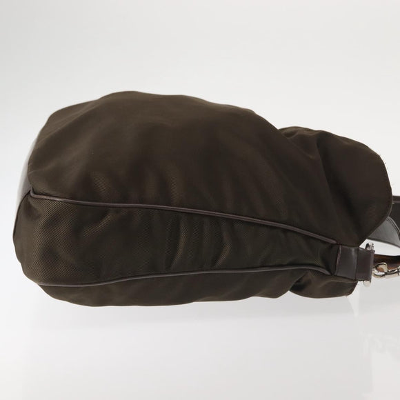 GUCCI Bamboo Hand Bag Nylon 2way Khaki Silver 001 1577 2615 Auth 142547