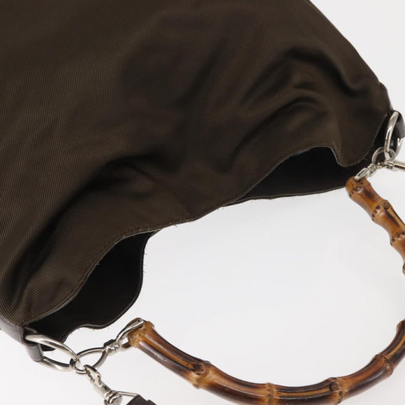 GUCCI Bamboo Hand Bag Nylon 2way Khaki Silver 001 1577 2615 Auth 142547