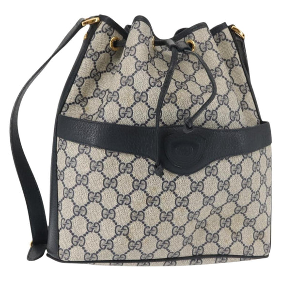 GUCCI GG Supreme Shoulder Bag PVC Navy Gold 001 084 0853 Auth 142551