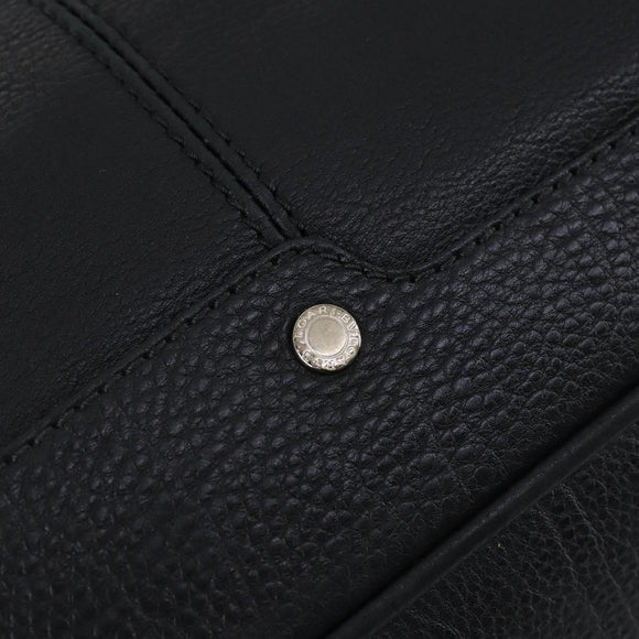 BVLGARI Boston Bag Leather 2way Black Silver Auth 142552