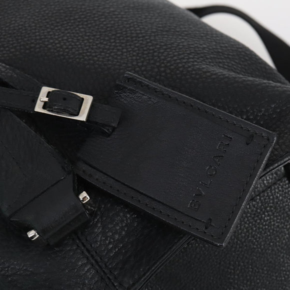 BVLGARI Boston Bag Leather 2way Black Silver Auth 142552