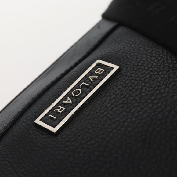BVLGARI Boston Bag Leather 2way Black Silver Auth 142552