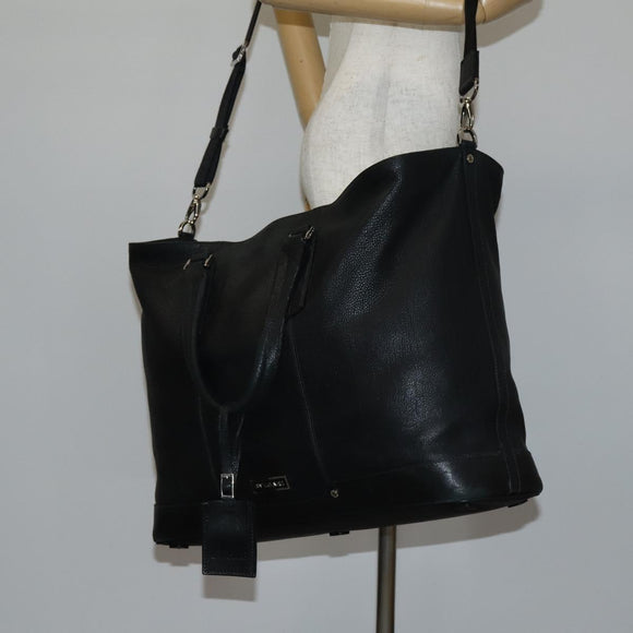 BVLGARI Boston Bag Leather 2way Black Silver Auth 142552