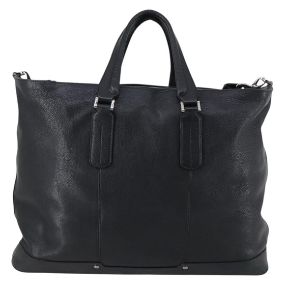 BVLGARI Boston Bag Leather 2way Black Silver Auth 142552