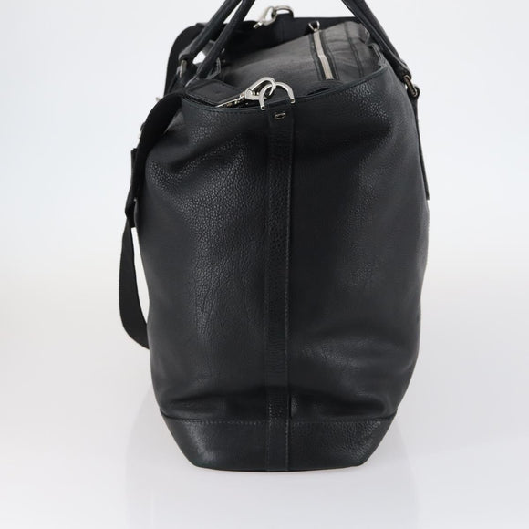 BVLGARI Boston Bag Leather 2way Black Silver Auth 142552