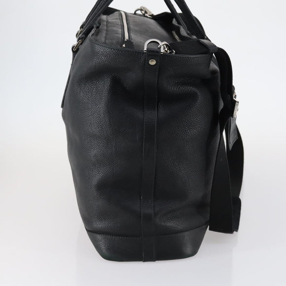 BVLGARI Boston Bag Leather 2way Black Silver Auth 142552