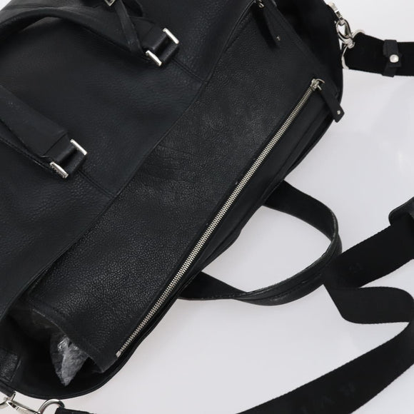 BVLGARI Boston Bag Leather 2way Black Silver Auth 142552