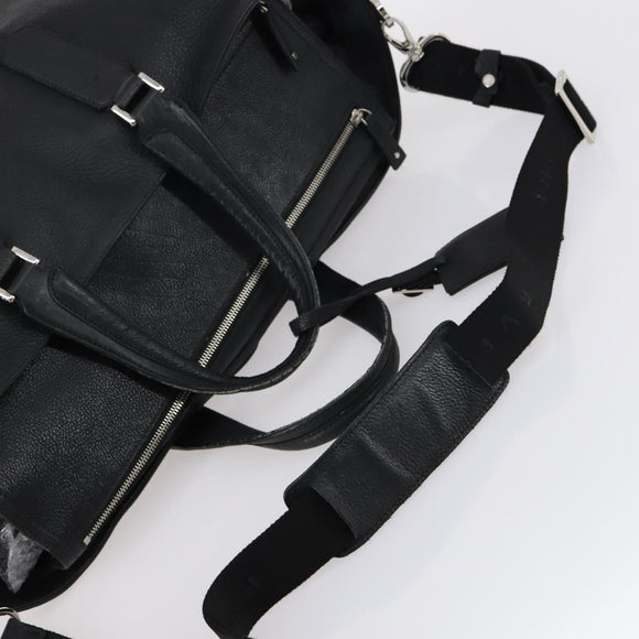 BVLGARI Boston Bag Leather 2way Black Silver Auth 142552