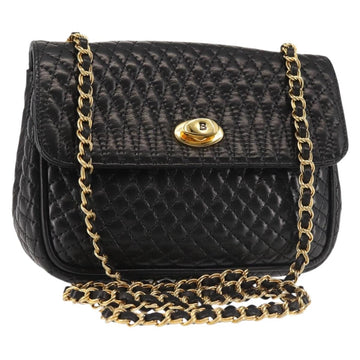 BALLY Chain Shoulder Bag Leather Black Gold Auth 142556