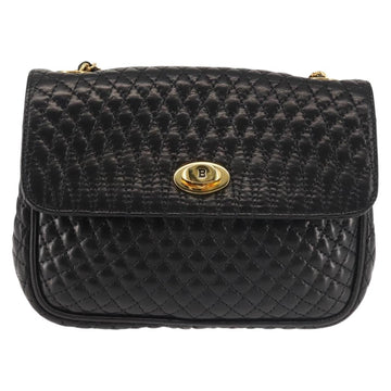 BALLY Chain Shoulder Bag Leather Black Gold Auth 142556 - 0