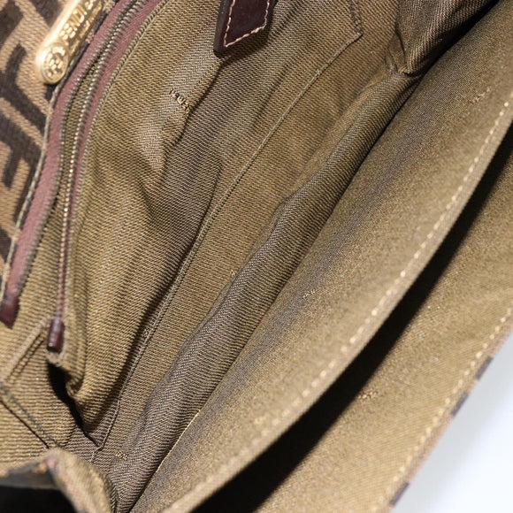 FENDI Zucca Canvas Shoulder Bag Brown Auth 142559