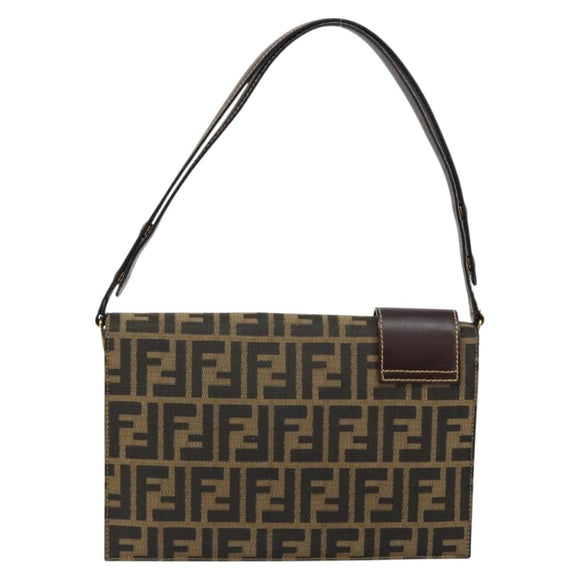 FENDI Zucca Canvas Shoulder Bag Brown Auth 142559