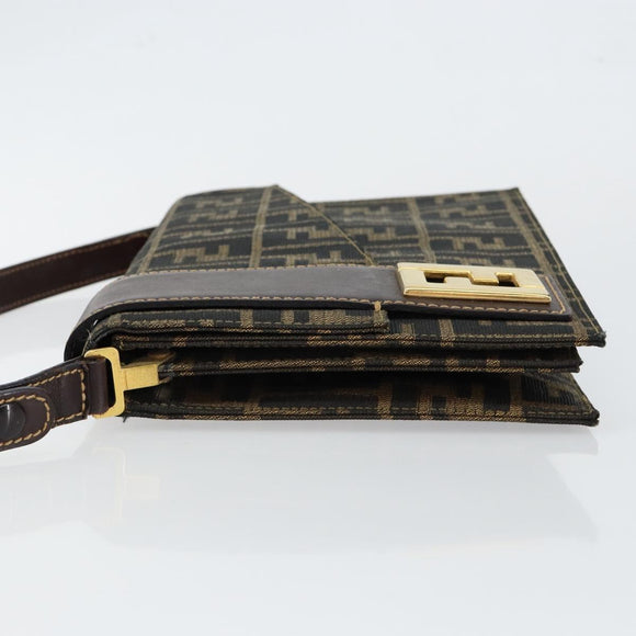 FENDI Zucca Canvas Shoulder Bag Brown Auth 142559
