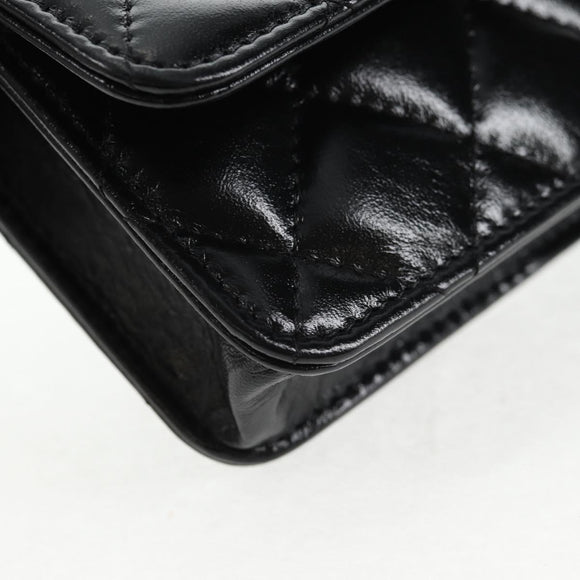 CHANEL Matelasse Chain Mini Shoulder Bag Calf Skin Black Gold CC Auth 142563M